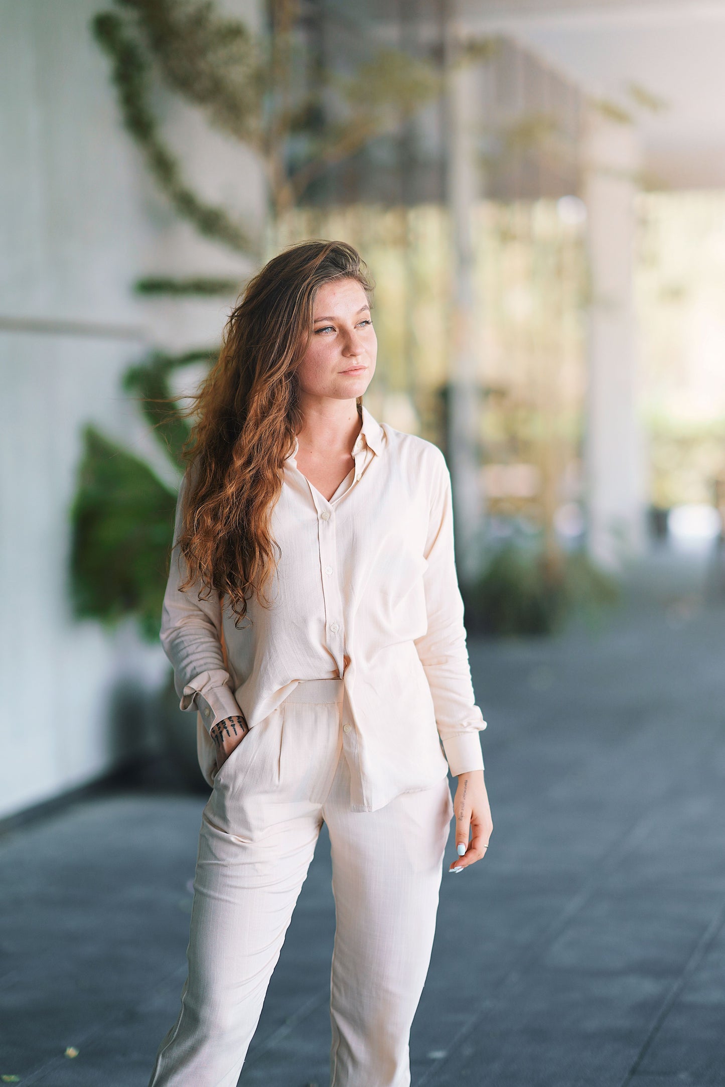 Beige Linen Long Set